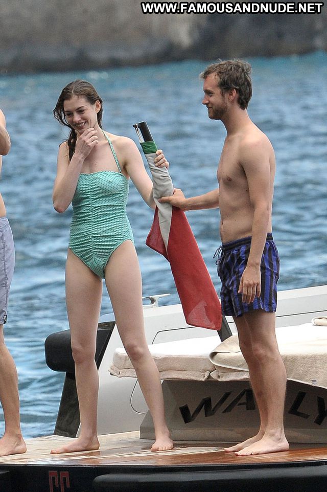 Anne Hathaway Yacht Swimsuit See Through Brunette Beautiful