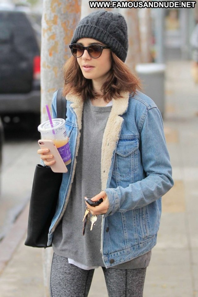 Lily Collins West Hollywood Beautiful Paparazzi Celebrity Gym Posing