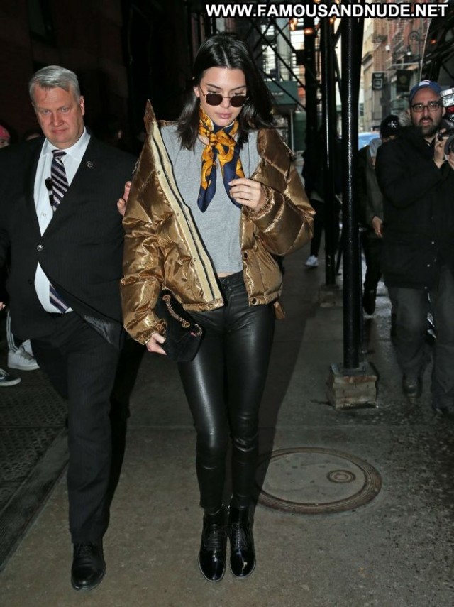 Kendall Jenner No Source Leather Celebrity Paparazzi Babe Posing Hot